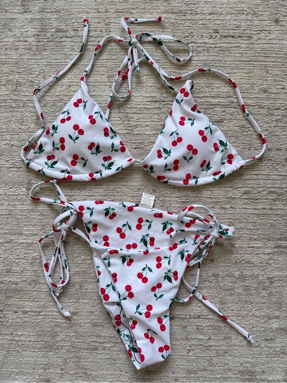 SHEIN White Floral Cherry Tie-Side Triangle Bikini Set (Size Small) - Picture 3 of 4